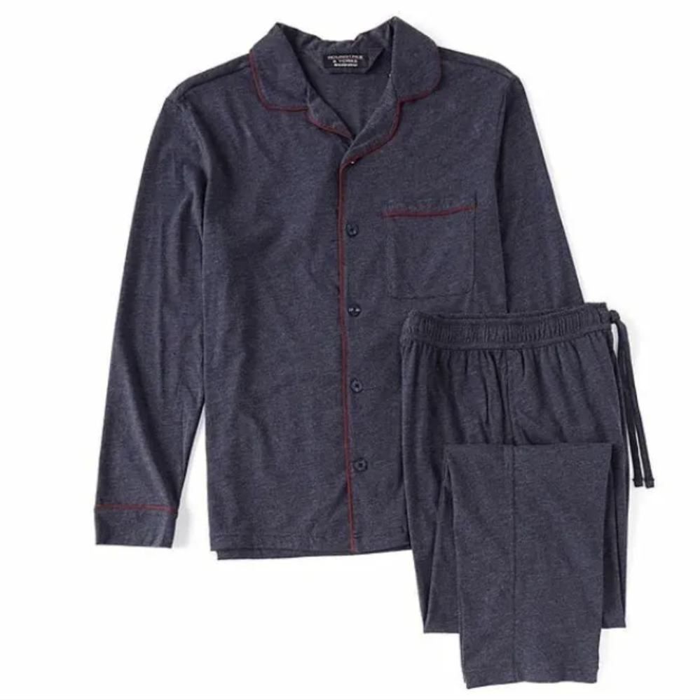 Roundtree & Yorke Knit Pajama Set Navy Heather w/Red Piping - Big Man Size